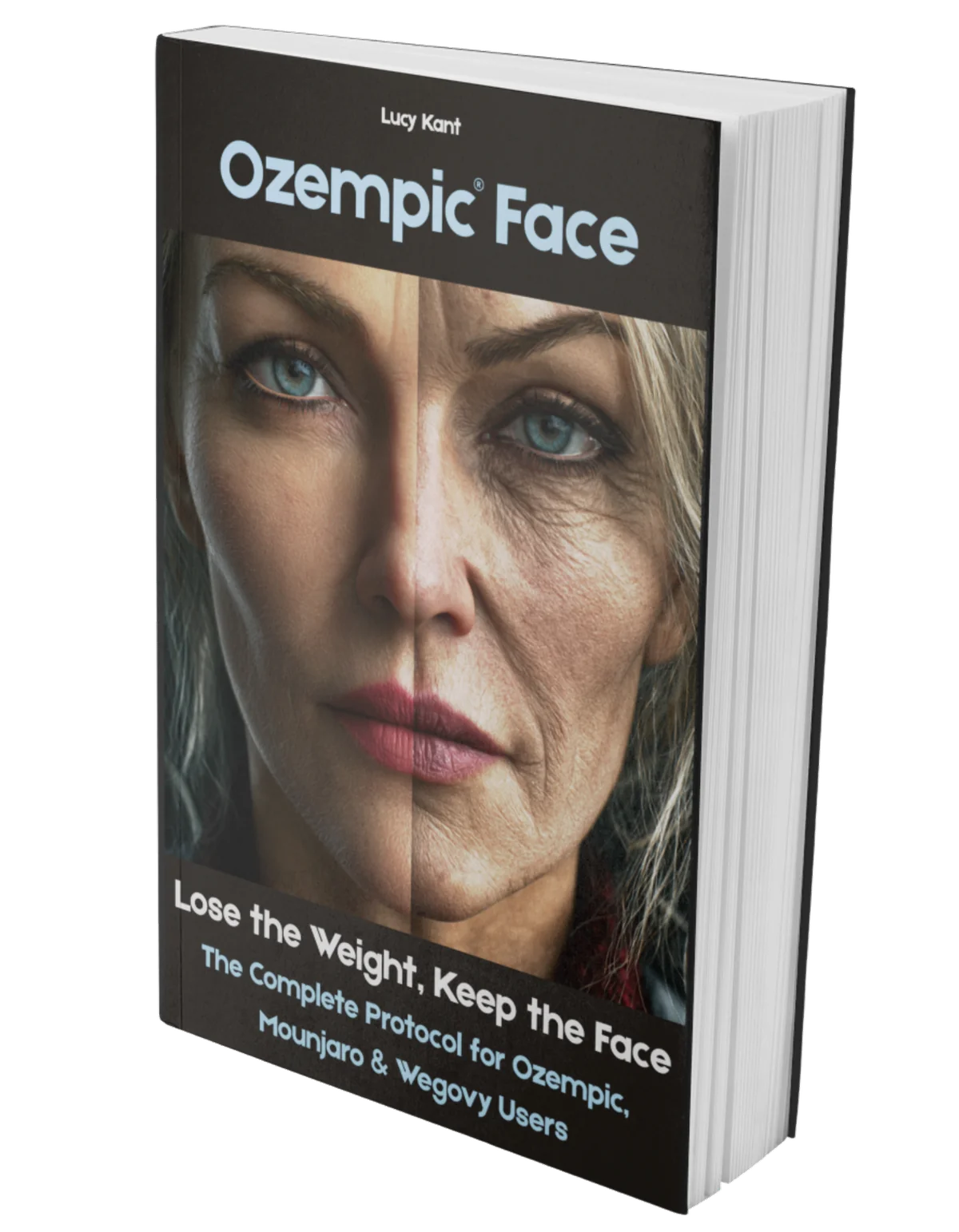 3D paperback mockup of 'Ozempic Face — Lose the Weight, Keep the Face' by Lucy Kant, standing upright
